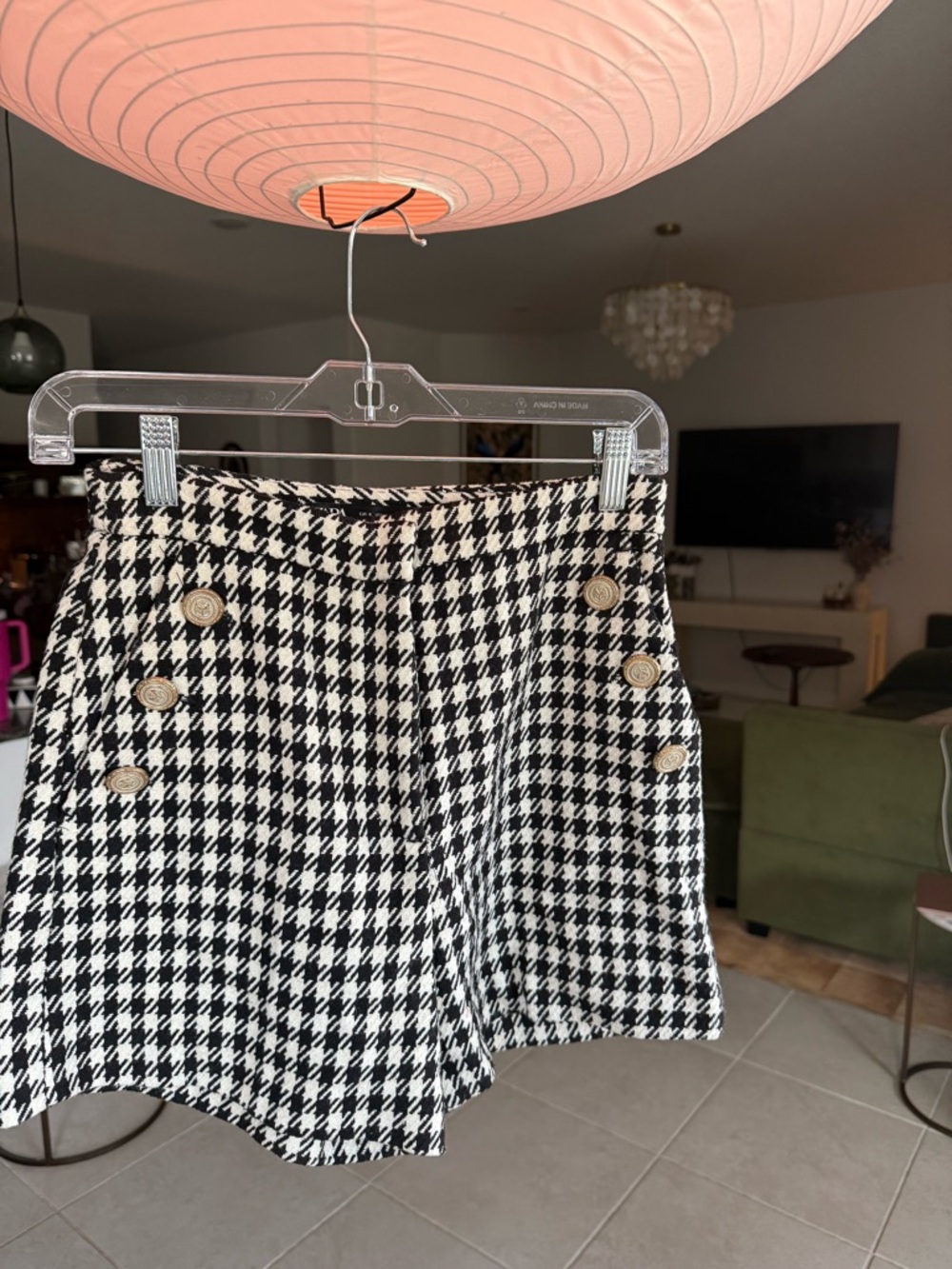 Zara Black & White Houndstooth Button-Front Mini Skirt